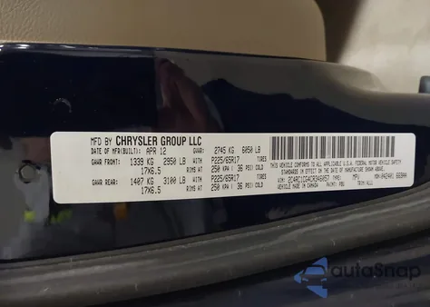 2012 Chrysler Town & Country Touring-L из США, поврежденный, VIN 2C4RC1CG4CR346057